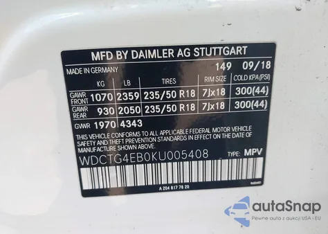 2019 Mercedes-Benz Gla 250 from USA, damaged, VIN WDCTG4EB0KU005408